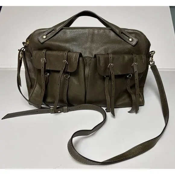 BANANA REPUBLIC Leather Large Duffle North/South Tote Dark Olive Green 2015 - Picture 1 of 16